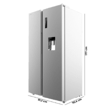 Bolero CoolMarket SBS 559 Inox C Frigorífico americano con 559 litros de capacidad, 177x91 cm, Clase C, NoFrost, Compresor Inverter, Dispensador de Agua con depósito, Display en puerta, Fast Freezing, Modo Smart, MultiAirFlow
