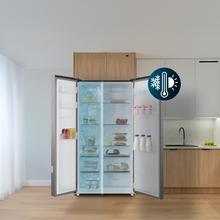 Bolero CoolMarket SBS 559 Inox C Frigorífico americano con 559 litros de capacidad, 177x91 cm, Clase C, NoFrost, Compresor Inverter, Dispensador de Agua con depósito, Display en puerta, Fast Freezing, Modo Smart, MultiAirFlow