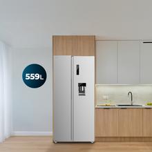 Bolero CoolMarket SBS 559 Inox C Frigorífico americano con 559 litros de capacidad, 177x91 cm, Clase C, NoFrost, Compresor Inverter, Dispensador de Agua con depósito, Display en puerta, Fast Freezing, Modo Smart, MultiAirFlow