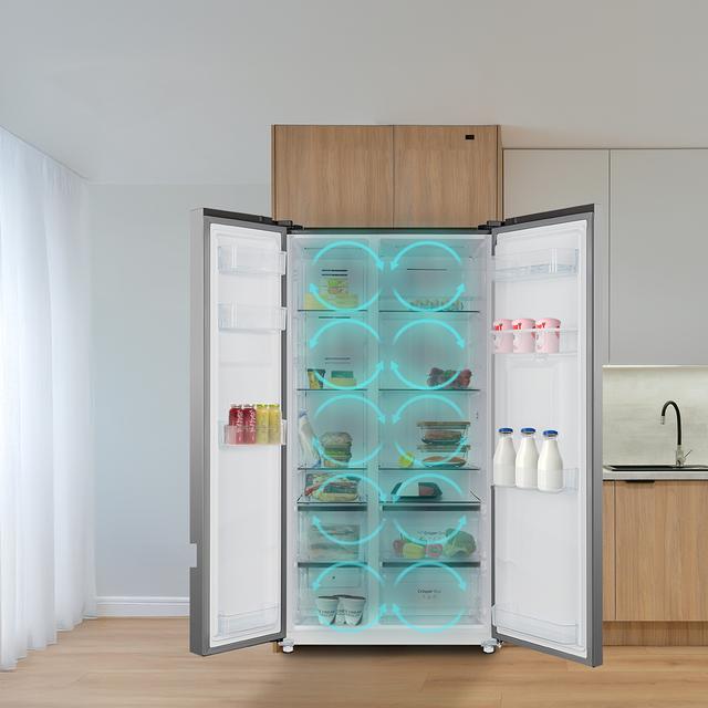 Bolero CoolMarket SBS 559 Inox C Frigorífico americano con 559 litros de capacidad, 177x91 cm, Clase C, NoFrost, Compresor Inverter, Dispensador de Agua con depósito, Display en puerta, Fast Freezing, Modo Smart, MultiAirFlow