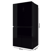 Bolero CoolMarket 4D 503 Black Glass D Frigorífico 4 Puertas Cristal Negro, 503 Litros, 177.5x85.3x69.8cm, Clase D, Compresor Inverter, Interior Gris, MetalFlexCooling, Cajón Temperatura Variable 0ºC a 7ºC, Cajón Regulación Humedad, Display a Color, NoFrost, MultiAirFlow, FastCooling, FastFreezing, Alarma, Modo ECO, Luz LED