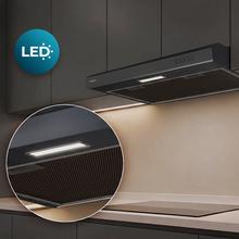 Bolero Flux CM 602100 Black A Konventionelle Dunstabzugshaube, 60 cm breit, schwarz lackiert, DC-Motor, Energieeffizienzklasse A, 210 m³/h, LED-Licht und Aluminiumfilter.