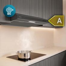 Bolero Flux CM 602100 Black A Konventionelle Dunstabzugshaube, 60 cm breit, schwarz lackiert, DC-Motor, Energieeffizienzklasse A, 210 m³/h, LED-Licht und Aluminiumfilter.