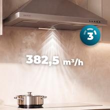 Bolero Flux PM 604000 Inox A, 60 cm de largura, acabamento em aço inoxidável, Motor BLDC, Eficiência energética Classe A, 382,5 m³/h, Luz LED e Filtros de Carbono Incluídos