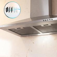 Bolero Flux PM 604000 Inox A Campana Extractora Piramidal 60cm de ancho, acabado acero inoxidable, Motor BLDC, Eficiencia energética Clase A, 382,5 m³/h, Luz LED y Filtros de Carbono Incluidos