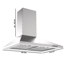 Cappa aspirante Bolero Flux PM 604000 Inox A Pyramid di Cecotec. Bolero Flux PM 604000 Inox A, larghezza 60 cm, finitura acciaio inox, motore BLDC, classe di efficienza energetica A, 382,5 m³/h, luce LED e filtri al carbone inclusi.