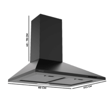 Cappa aspirante Bolero Flux PM 604000 Black A Pyramid di Cecotec. Bolero Flux PM 604000 Black A, larghezza 60 cm, finitura verniciata nera, motore DC, classe di efficienza energetica A, 382,5 m³/h, luce LED e filtri al carbone inclusi.