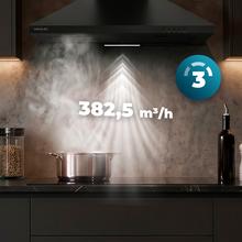 Bolero Flux PM 604000 Black ACappa aspirante piramidale, larghezza 60 cm, finitura verniciata nera, motore DC, classe di efficienza energetica A, 382,5 m³/h, luce LED e filtri a carbone inclusi