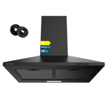 Cappa aspirante Bolero Flux PM 604000 Black A Pyramid di Cecotec. Bolero Flux PM 604000 Black A, larghezza 60 cm, finitura verniciata nera, motore DC, classe di efficienza energetica A, 382,5 m³/h, luce LED e filtri al carbone inclusi.