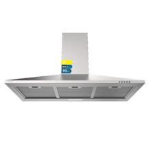 Bolero Flux PM 904000 Inox A Campana Extractora Piramidal de 90cm de ancho, acabado acero inoxidable, Motor DC, Eficiencia energética Clase A, 382,5 m³/h, Luz LED y Filtros de Carbono Incluidos