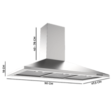 Bolero Flux PM 904000 Inox A Campana Extractora Piramidal 90cm de ancho, acabado acero inoxidable, Motor DC, Eficiencia energética Clase A, 382,5 m³/h, Luz LED y Filtros de Carbono Incluidos