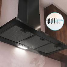 Bolero Flux PM 904000 Black A Campana Extractora Piramidal 90cm de ancho, acabado negro pintado, Motor DC, Eficiencia energética Clase A, 382,5 m³/h, Luz LED y Filtros de Carbono Incluidos