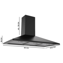 Bolero Flux PM 904000 Black A Campana Extractora Piramidal 90cm de ancho, acabado negro pintado, Motor DC, Eficiencia energética Clase A, 382,5 m³/h, Luz LED y Filtros de Carbono Incluidos