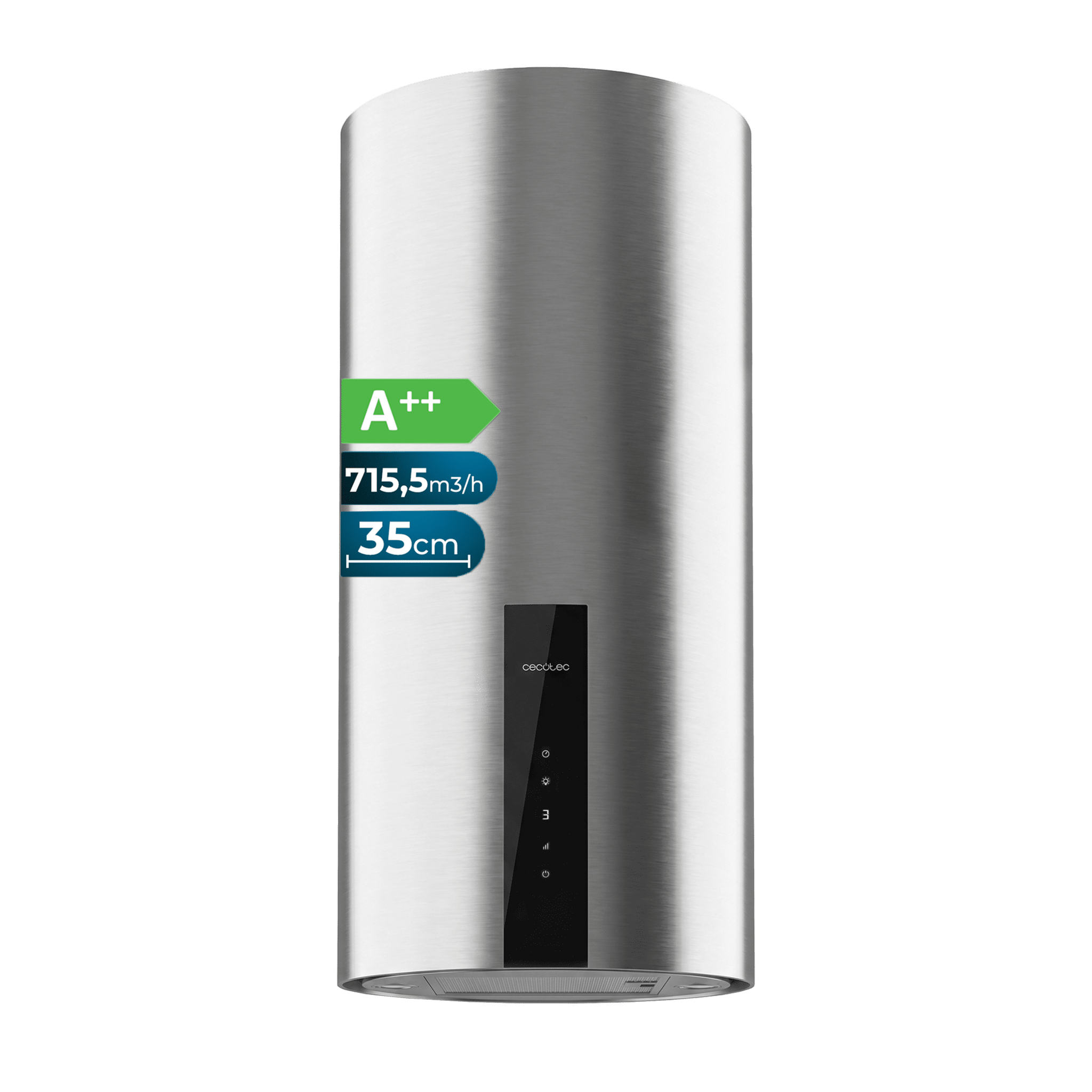 Bolero Flux DRT 358000 Inox A++ Bolero Flux DRT 358000 Inox A++, runde Wandhaube mit 35 cm Durchmesser, 715 m³/h Saugleistung, Edelstahlausführung, Klasse A++, DC-Motor, Touch-Bedienung, inklusive Kohlefilter.