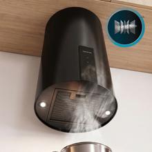 Bolero Flux DRT 358000 Black A++ Campana a pared redonda de 35cm de diámetro, Succión 715m3/h , acabado en negro pintado, Clase A++, Motor DC, Control Táctil, Filtros de Carbono incluídos.