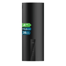 Bolero Flux DRT 358000 Black A++  Campana a pared redonda de 35cm de diámetro, Succión 715m3/h , acabado en negro pintado, Clase A++, Motor DC, Control Táctil, Filtros de Carbono incluídos.