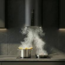 Bolero Flux DRT 358000 Black A++ Hotte aspirante murale ronde de 35 cm de diamètre, aspiration jusqu’à 715 m3/h, finition peinte en noir, classe A++, moteur DC, contrôle tactile, filtres à charbon inclus.