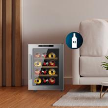 Bolero GrandSommelier 1255 CoolWood Vinoteca Termoeléctrica Pequeña, Capacidad 12 Botellas, Silenciosa 35dB, Temperatura 8 a 18ºC, Humedad 50%-80%, Estantes de Madera, Control Táctil, Clase E, Luz LED, Acero Inox