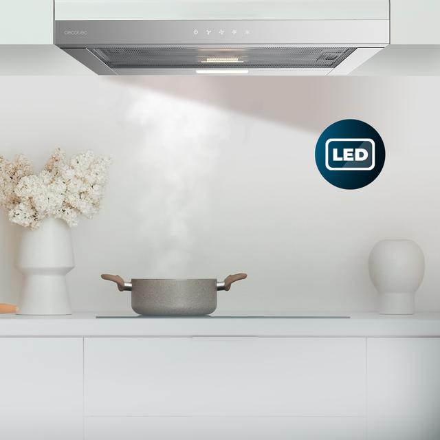 Bolero Flux TLT 604000 Inox A+++ Cecotec Campana extractora Telescópica de 60cm de ancho, con 415m3/h de succión, 3 velocidades, SS Touch Control, acabado inoxidable, Clase Energética A+++, Motor DC, Luz Led, Filtros de Aluminio y Filtros de Carbono incluidos.