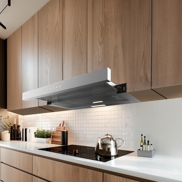 Bolero Flux TLT 604000 Inox A+++ Cecotec Campana extractora Telescópica de 60cm de ancho, con 415m3/h de succión, 3 velocidades, SS Touch Control, acabado inoxidable, Clase Energética A+++, Motor DC, Luz Led, Filtros de Aluminio y Filtros de Carbono incluidos.