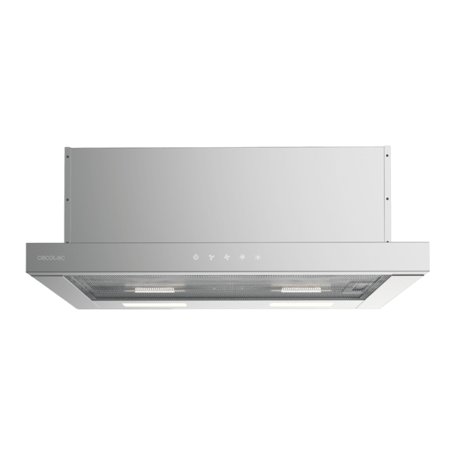 Bolero Flux TLT 604000 Inox A+++ Cecotec Campana extractora Telescópica de 60cm de ancho, con 415m3/h de succión, 3 velocidades, SS Touch Control, acabado inoxidable, Clase Energética A+++, Motor DC, Luz Led, Filtros de Aluminio y Filtros de Carbono incluidos.