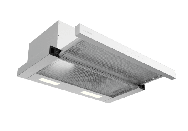 Bolero Flux TLT 604000 Inox A+++ Cecotec Campana extractora Telescópica de 60cm de ancho, con 415m3/h de succión, 3 velocidades, SS Touch Control, acabado inoxidable, Clase Energética A+++, Motor DC, Luz Led, Filtros de Aluminio y Filtros de Carbono incluidos.