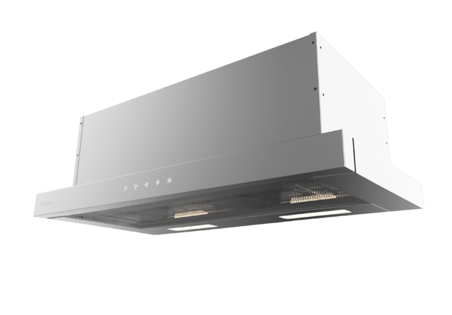 Bolero Flux TLT 604000 Inox A+++ Cecotec Campana extractora Telescópica de 60cm de ancho, con 415m3/h de succión, 3 velocidades, SS Touch Control, acabado inoxidable, Clase Energética A+++, Motor DC, Luz Led, Filtros de Aluminio y Filtros de Carbono incluidos.