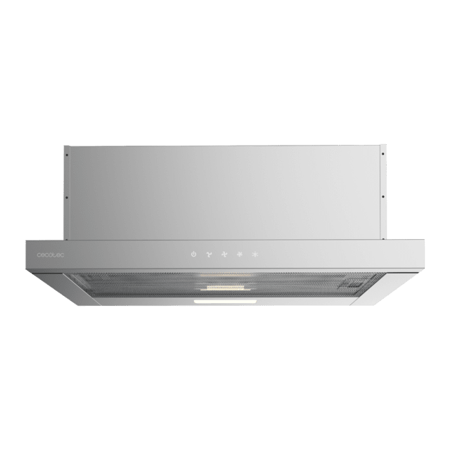 Bolero Flux TLT 604000 Inox A+++ Cecotec Campana extractora Telescópica de 60cm de ancho, con 415m3/h de succión, 3 velocidades, SS Touch Control, acabado inoxidable, Clase Energética A+++, Motor DC, Luz Led, Filtros de Aluminio y Filtros de Carbono incluidos.