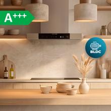 Bolero Flux TLT 604400 Glass Black A+++ Cecotec Campana Extractora Telescópica de 60cm, con 431,2m³/h de succión, Clase A+++, Control Táctil Invisible, Cristal Frontal en Negro, Cuerpo en Acero Inox, Motor DC,  Hand Movement Control, Función Booster, Filtros Lavables, Opción de filtros de carbono incluídos para recirculación.