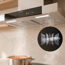 Bolero Flux TLT 604400 Glass Black A+++ Cecotec Campana Extractora Telescópica de 60cm, con 431,2m³/h de succión, Clase A+++, Control Táctil Invisible, Cristal Frontal en Negro, Cuerpo en Acero Inox, Motor DC,  Hand Movement Control, Función Booster, Filtros Lavables, Opción de filtros de carbono incluídos para recirculación.