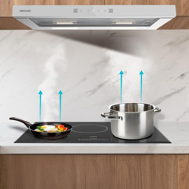 Bolero Flux TLT 604400 Glass White A+++ Cecotec Campana Extractora Telescópica de 60cm, con 431,2m³/h de succión, Clase A+++, Control Táctil Invisible, Cristal Frontal en Blanco, Cuerpo en Acero Inox, Motor DC,  Hand Movement Control, Función Booster, Filtros Lavables, Opción de filtros de carbono incluídos para recirculación.