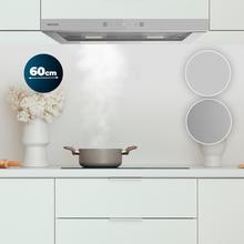 Bolero Flux TLT 604400 Glass White A+++ Cecotec Campana Extractora Telescópica de 60cm, con 431,2m³/h de succión, Clase A+++, Control Táctil Invisible, Cristal Frontal en Blanco, Cuerpo en Acero Inox, Motor DC,  Hand Movement Control, Función Booster, Filtros Lavables, Opción de filtros de carbono incluídos para recirculación.