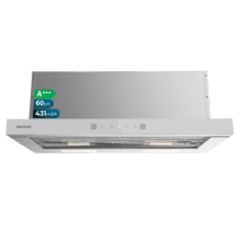 Bolero Flux TLT 604400 Glass White A+++ Cecotec Campana Extractora Telescópica de 60cm, con 431,2m³/h de succión, Clase A+++, Control Táctil Invisible, Cristal Frontal en Blanco, Cuerpo en Acero Inox, Motor DC,  Hand Movement Control, Función Booster, Filtros Lavables, Opción de filtros de carbono incluídos para recirculación.