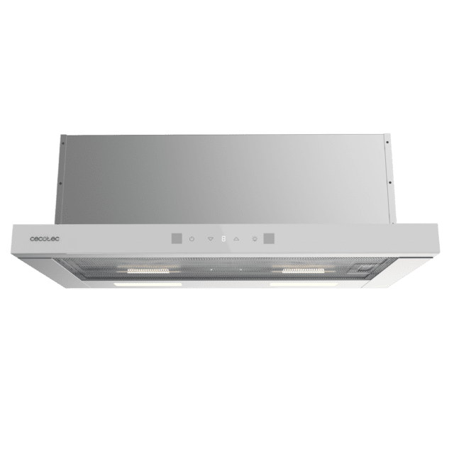 Bolero Flux TLT 604400 Glass White A+++ Cecotec Campana Extractora Telescópica de 60cm, con 431,2m³/h de succión, Clase A+++, Control Táctil Invisible, Cristal Frontal en Blanco, Cuerpo en Acero Inox, Motor DC,  Hand Movement Control, Función Booster, Filtros Lavables, Opción de filtros de carbono incluídos para recirculación.