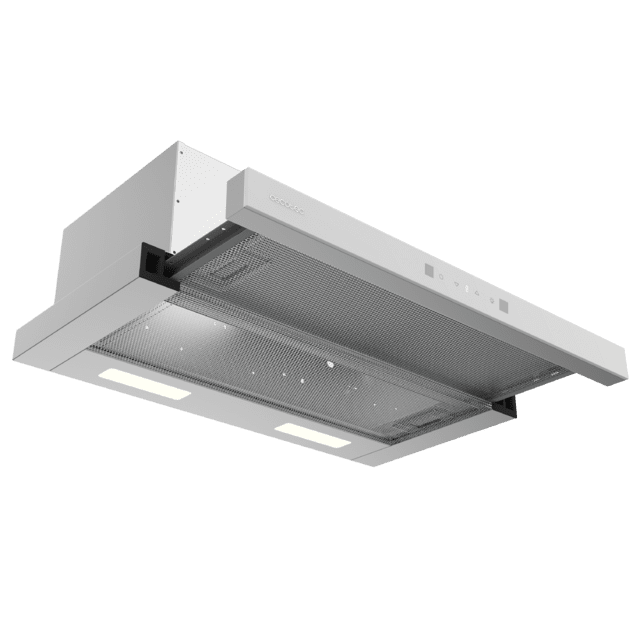 Bolero Flux TLT 604400 Glass White A+++ Cecotec Campana Extractora Telescópica de 60cm, con 431,2m³/h de succión, Clase A+++, Control Táctil Invisible, Cristal Frontal en Blanco, Cuerpo en Acero Inox, Motor DC,  Hand Movement Control, Función Booster, Filtros Lavables, Opción de filtros de carbono incluídos para recirculación.