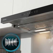 Bolero Flux TLT 605501 Glass Black A++ Campana Extractora Telescópica de 60cm, con 606,4m³/h de succión, Clase A++, Control Táctil Invisible, Cristal Frontal en Negro, Cuerpo en Acero Inox, Motor DC,  Hand Movement Control, Función Booster, Filtros Lavables, Opción de filtros de carbono incluídos para recirculación.