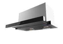 Bolero Flux TLT 605501 Glass Black A++ Campana Extractora Telescópica de 60cm, con 606,4m³/h de succión, Clase A++, Control Táctil Invisible, Cristal Frontal en Negro, Cuerpo en Acero Inox, Motor DC,  Hand Movement Control, Función Booster, Filtros Lavables, Opción de filtros de carbono incluídos para recirculación.