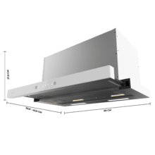 Bolero Flux TLT 605501 Glass White A++ Cecotec Campana Extractora Telescópica de 60cm, con 606,4m³/h de succión, Clase A++, Control Táctil Invisible, Cristal Frontal en Blanco, Cuerpo en Acero Inox, Motor DC, Hand Movement Control, Función Booster, Filtros Lavables, Opción de filtros de carbono incluídos para recirculación.
