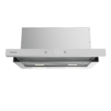 Bolero Flux TLT 605501 Glass White A++ Cecotec Campana Extractora Telescópica de 60cm, con 606,4m³/h de succión, Clase A++, Control Táctil Invisible, Cristal Frontal en Blanco, Cuerpo en Acero Inox, Motor DC, Hand Movement Control, Función Booster, Filtros Lavables, Opción de filtros de carbono incluídos para recirculación.