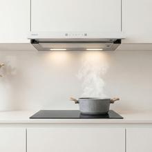 Bolero Flux TLT 605501 Glass White A++ Cecotec Campana Extractora Telescópica de 60cm, con 606,4m³/h de succión, Clase A++, Control Táctil Invisible, Cristal Frontal en Blanco, Cuerpo en Acero Inox, Motor DC, Hand Movement Control, Función Booster, Filtros Lavables, Opción de filtros de carbono incluídos para recirculación.