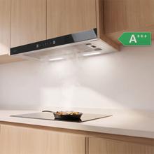 Bolero Flux TLT 704400 Glass Black A+++ Cecotec Campana Extractora Telescópica de 70cm, con 431,2m³/h de succión, Clase A+++, Control Táctil Invisible, Cristal Frontal en Negro, Cuerpo en Acero Inox, Motor DC,  Hand Movement Control, Función Booster, Filtros Lavables, Opción de filtros de carbono incluídos para recirculación.