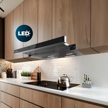 Bolero Flux TLT 704400 Glass Black A+++ Cecotec Campana Extractora Telescópica de 70cm, con 431,2m³/h de succión, Clase A+++, Control Táctil Invisible, Cristal Frontal en Negro, Cuerpo en Acero Inox, Motor DC,  Hand Movement Control, Función Booster, Filtros Lavables, Opción de filtros de carbono incluídos para recirculación.