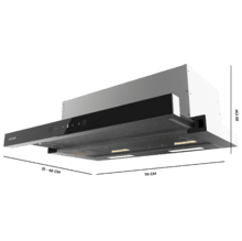 Bolero Flux TLT 704400 Glass Black A+++ Cecotec Campana Extractora Telescópica de 70cm, con 431,2m³/h de succión, Clase A+++, Control Táctil Invisible, Cristal Frontal en Negro, Cuerpo en Acero Inox, Motor DC,  Hand Movement Control, Función Booster, Filtros Lavables, Opción de filtros de carbono incluídos para recirculación.