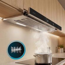Bolero Flux TLT 704400 Glass Black A+++ Cecotec Campana Extractora Telescópica de 70cm, con 431,2m³/h de succión, Clase A+++, Control Táctil Invisible, Cristal Frontal en Negro, Cuerpo en Acero Inox, Motor DC,  Hand Movement Control, Función Booster, Filtros Lavables, Opción de filtros de carbono incluídos para recirculación.