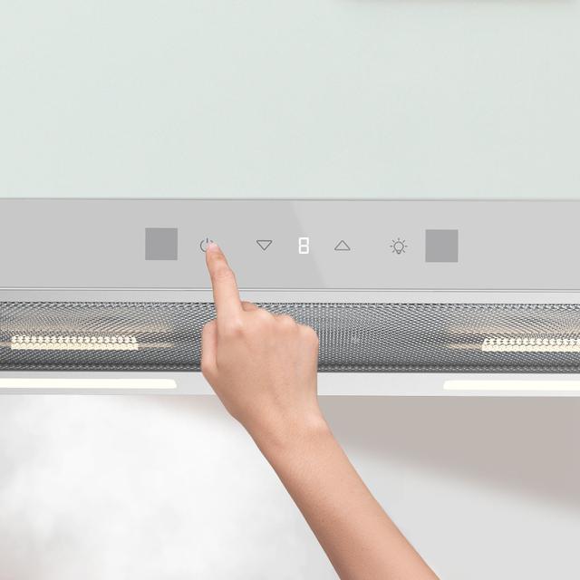 Bolero Flux TLT 704400 Glass White A+++ Cecotec Campana Extractora Telescópica de 70cm, con 431,2m³/h de succión, Clase A+++, Control Táctil Invisible, Cristal Frontal en Blanco, Cuerpo en Acero Inox, Motor DC,  Hand Movement Control, Función Booster, Filtros Lavables, Opción de filtros de carbono incluídos para recirculación.