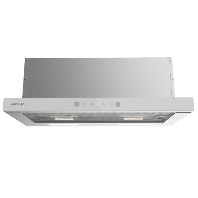 Bolero Flux TLT 704400 Glass White A+++ Cecotec Campana Extractora Telescópica de 70cm, con 431,2m³/h de succión, Clase A+++, Control Táctil Invisible, Cristal Frontal en Blanco, Cuerpo en Acero Inox, Motor DC,  Hand Movement Control, Función Booster, Filtros Lavables, Opción de filtros de carbono incluídos para recirculación.