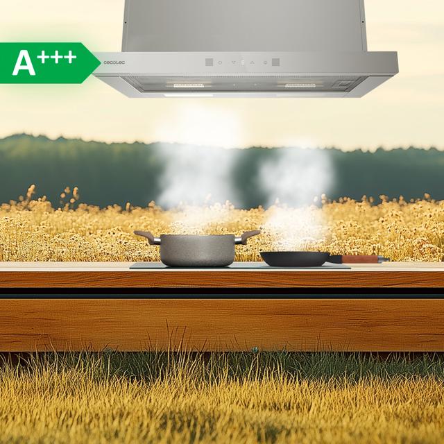 Bolero Flux TLT 704400 Glass White A+++ Cecotec Campana Extractora Telescópica de 70cm, con 431,2m³/h de succión, Clase A+++, Control Táctil Invisible, Cristal Frontal en Blanco, Cuerpo en Acero Inox, Motor DC,  Hand Movement Control, Función Booster, Filtros Lavables, Opción de filtros de carbono incluídos para recirculación.