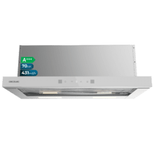 Bolero Flux TLT 704400 Glass White A+++ Cecotec Campana Extractora Telescópica de 70cm, con 431,2m³/h de succión, Clase A+++, Control Táctil Invisible, Cristal Frontal en Blanco, Cuerpo en Acero Inox, Motor DC,  Hand Movement Control, Función Booster, Filtros Lavables, Opción de filtros de carbono incluídos para recirculación.