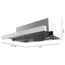 Coifa telescópica Bolero Flux TLT 704400 Vidro Branco A+++ Cecotec 70 cm, com 431,2 m³/h de aspiração, Classe A+++, Controle de toque invisível, Vidro frontal branco, Corpo em aço inoxidável, Motor CC, Controle de movimento manual, Função Booster, Filtros laváveis, Opção de filtros de carvão incluídos para recirculação.