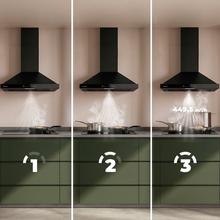 Bolero Flux PT 504400 Black A+++Cecotec Bolero Flux PT 504400 Black A+++ Cappa aspirante piramidale da 50 cm, con 449,5 m³/h di aspirazione, Classe A+++, Controllo touch invisibile, Finitura in nero verniciato e frontale in vetro nero, Motore BLDC, Hand Movement Control, funzione Booster, filtri lavabili, opzione filtri al carbone inclusi per il ricircolo.